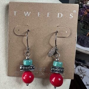 Tweeds Turquoise Sterling Silver Fish Hook Earrings B3
